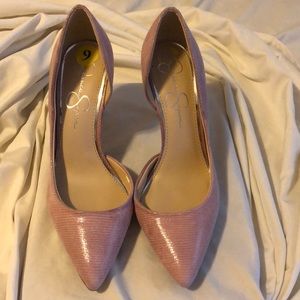 Blush color, snakeskin Print Heels